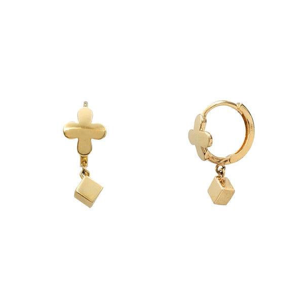 Glossy Four-Clover Dangling Huggie Earrings (14K)