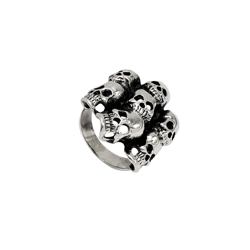 Antique-Finish Crypt Skulls Men's Ring (Silver)