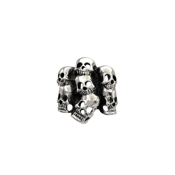 Antique-Finish Crypt Skulls Men's Ring (Silver)