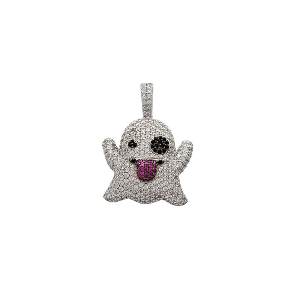 Zirconia Ghost Emoji Pendant (Silver)