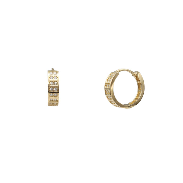 Zirconia Gemstone Cog Huggie Earrings (14K)