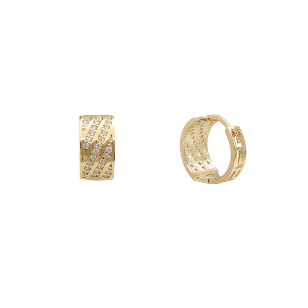 Zirconia Regal Stripes Greek-Key Latch Huggie Earrings (14K)