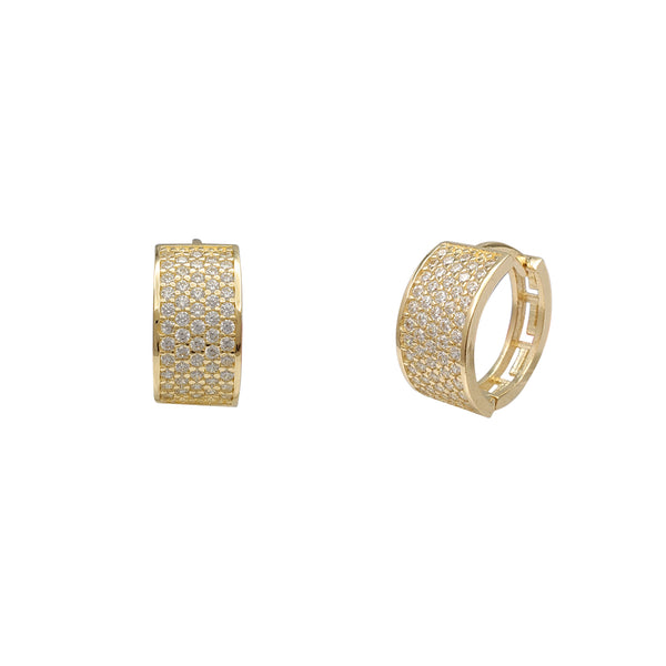 Zirconia Pave Greek-Key Latch Huggie Earrings (14K)