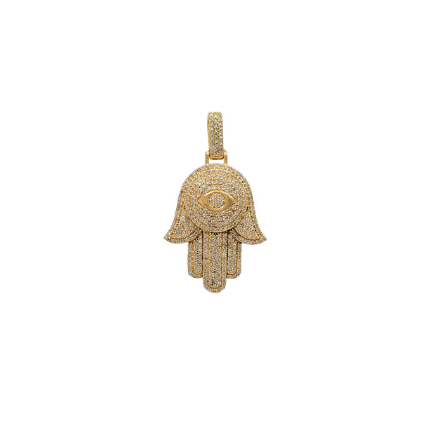 Diamond Iced-Out Evil Eye Hamsa Hand Pendant (14K)