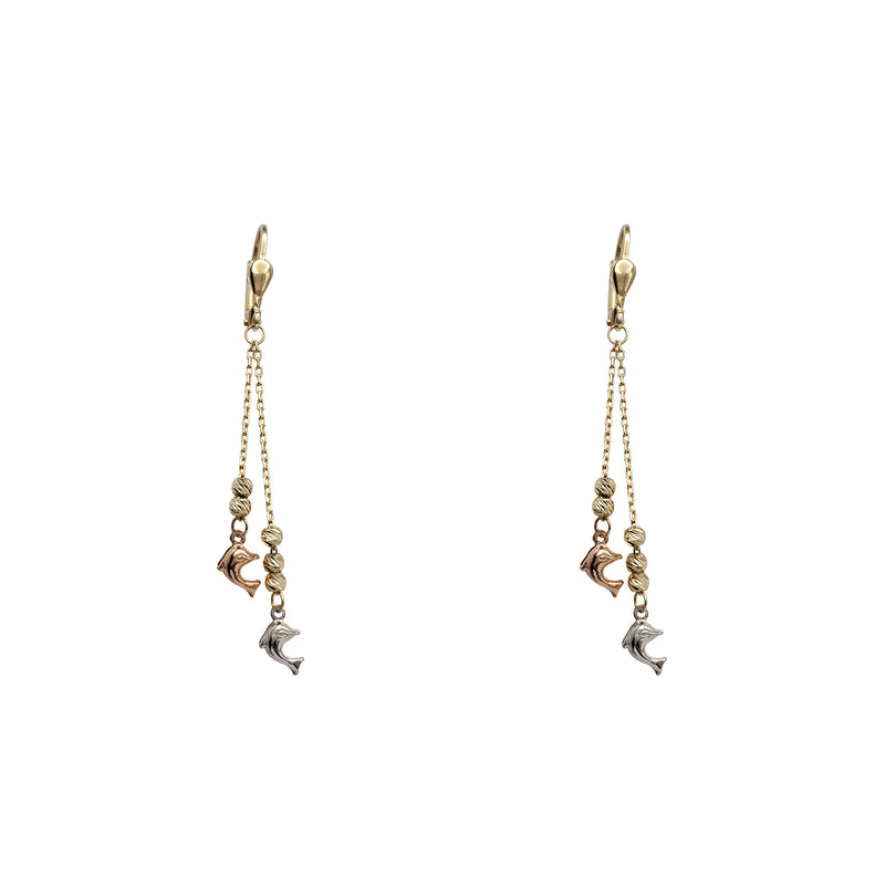 Tricolor Dolphins Dangling Earrings (14K)