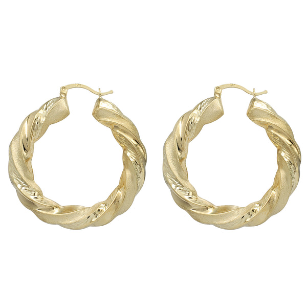 Tri-Textured Twist Hoop Earrings (10K)