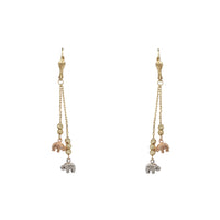 Tricolor Elephants Dangling Earrings (14K)