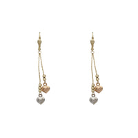 Tricolor Hearts Dangling Earrings (14K)