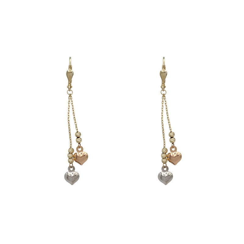 Tricolor Hearts Dangling Earrings (14K)