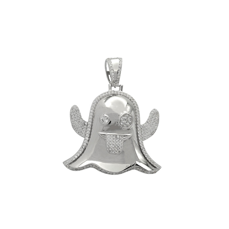 Zirconia Ghost Emoji Pendant (Silver)