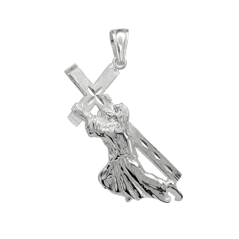 Textured Jesus Carrying The Cross Pendant (Silver)