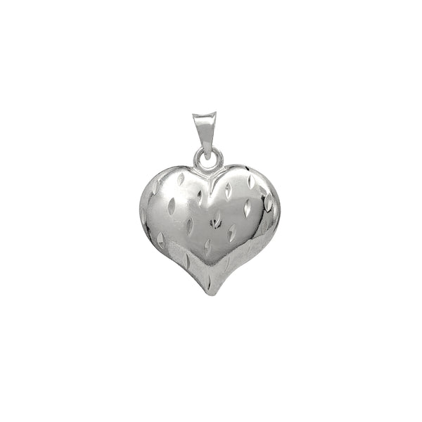 Glossy White Cuts Puffy Heart Pendant (Silver)