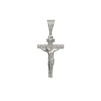 Zirconia Matte-Finish Woodgrained Crucifix Pendant (Silver)