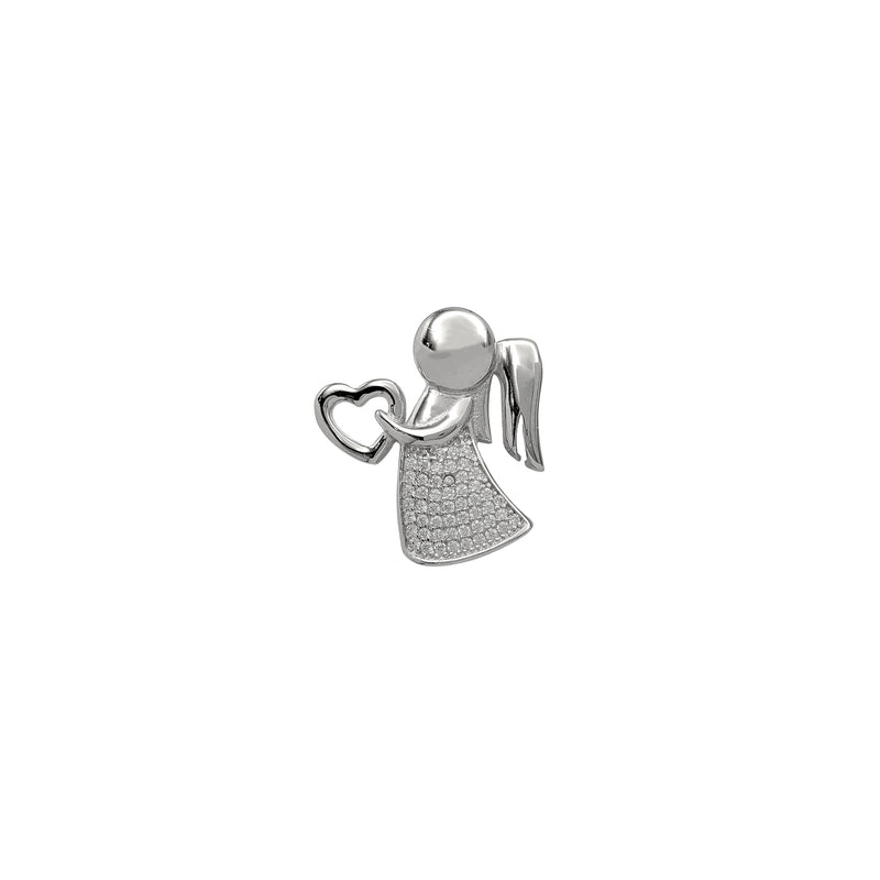 Little Girl Angel Holding Heart Pendant (Silver)