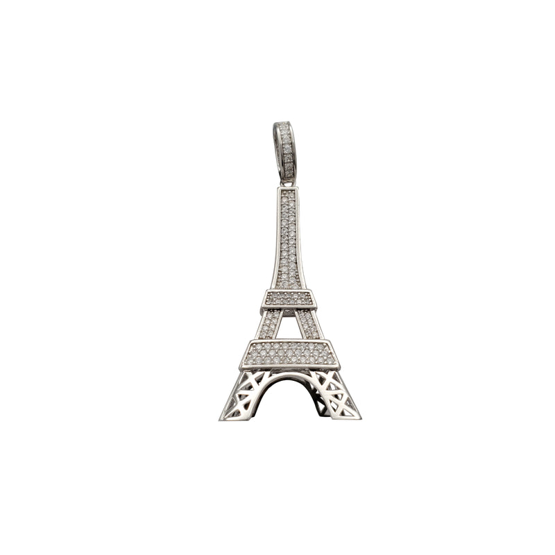 3-D Zirconia Tower Eiffel Pendant (Silver)