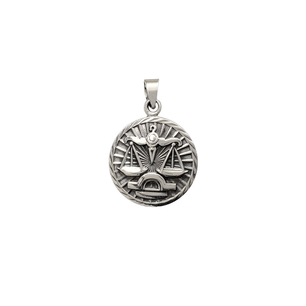 Antique Finish Libra Zodiac Sign Round Pendant (Silver)