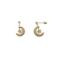 Icy Crescent Moon Dangling Earrings (14K)