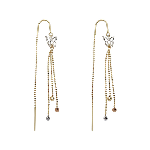 Tricolor Butterfly Ear Threads Dangling Drop Earrings (14K)