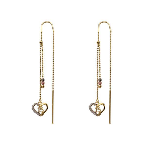 Tricolor Quinceanera Threads Dangling Drop Earrings (14K)