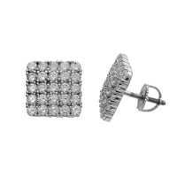 Zirconia Iced-Out Square Stud Earrings (Silver)