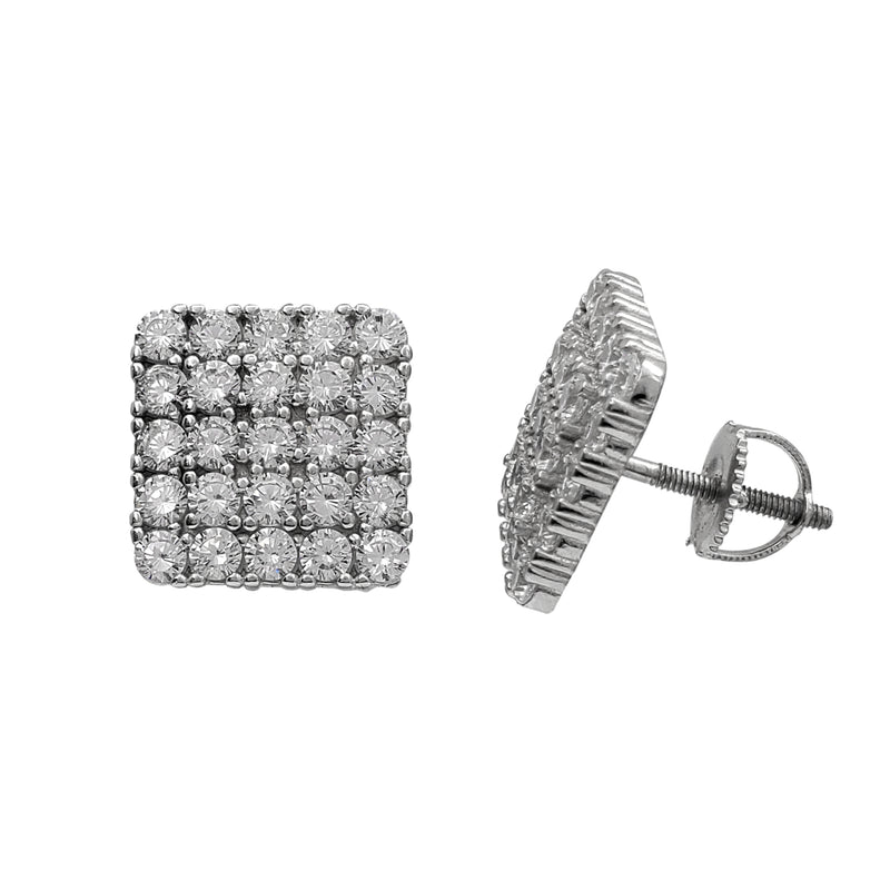 Zirconia Iced-Out Square Stud Earrings (Silver)