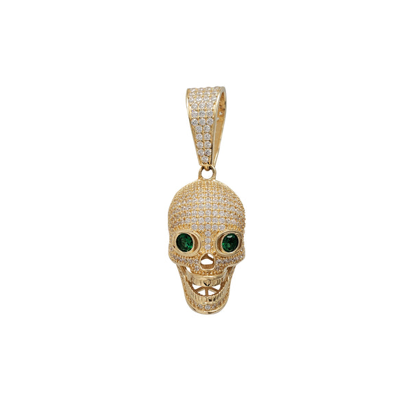 Zirconia Green-Eyes Skull Pendant (14K)