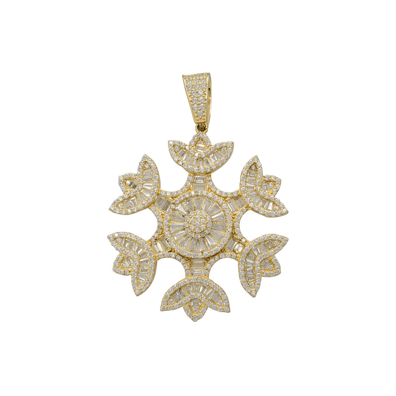 Iced-Out Fancy Baguettes & Round CZ Snowflake Pendant (14K)