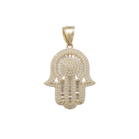 Iced-Out Hamsa Hand with Evil Eye CZ Pendant (14K).