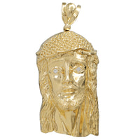 [5.2 inch] Zirconia Textured Jesus Head Close Back Pendant (14K)