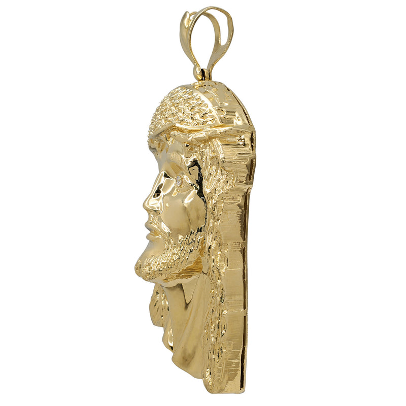 [5.2 inch] Zirconia Textured Jesus Head Close Back Pendant (14K)