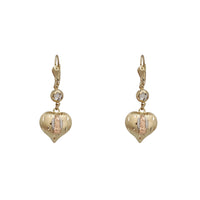 Tricolor Virgin Mary Heart Dangling Earrings (14K)