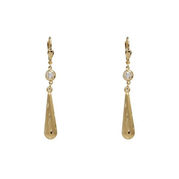 Brushed-Finish & Diamond-cuts Drop Dangling Earrings (14K)