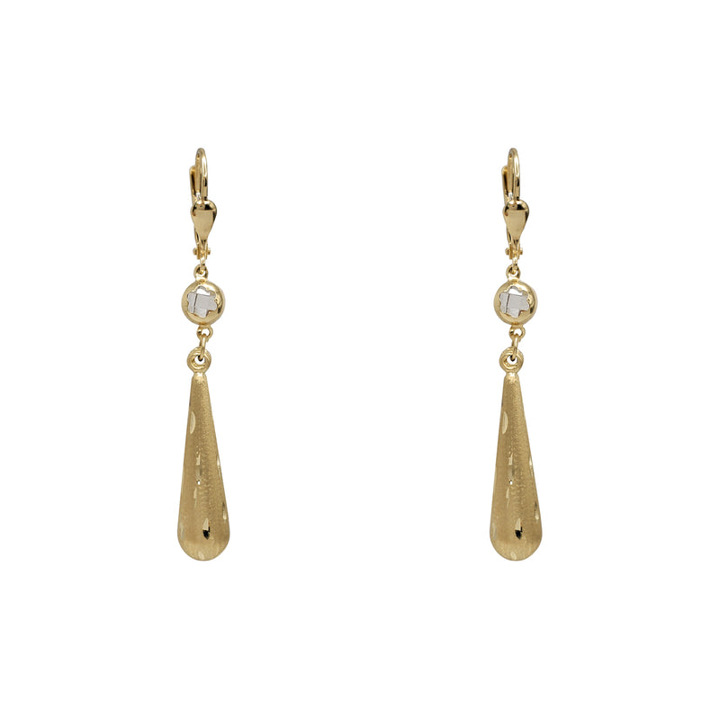 Brushed-Finish & Diamond-cuts Drop Dangling Earrings (14K)