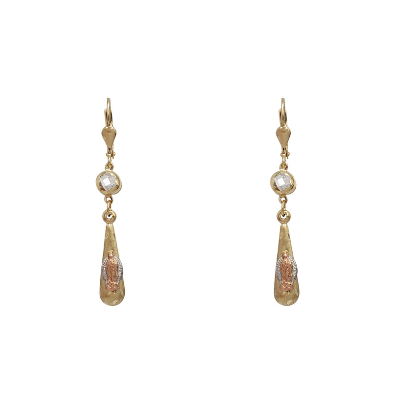 Tricolor Virgin Mary Drop Dangling Earrings (14K)