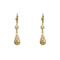 Tricolor Virgin Mary Teardrop Dangling Earrings (14K)