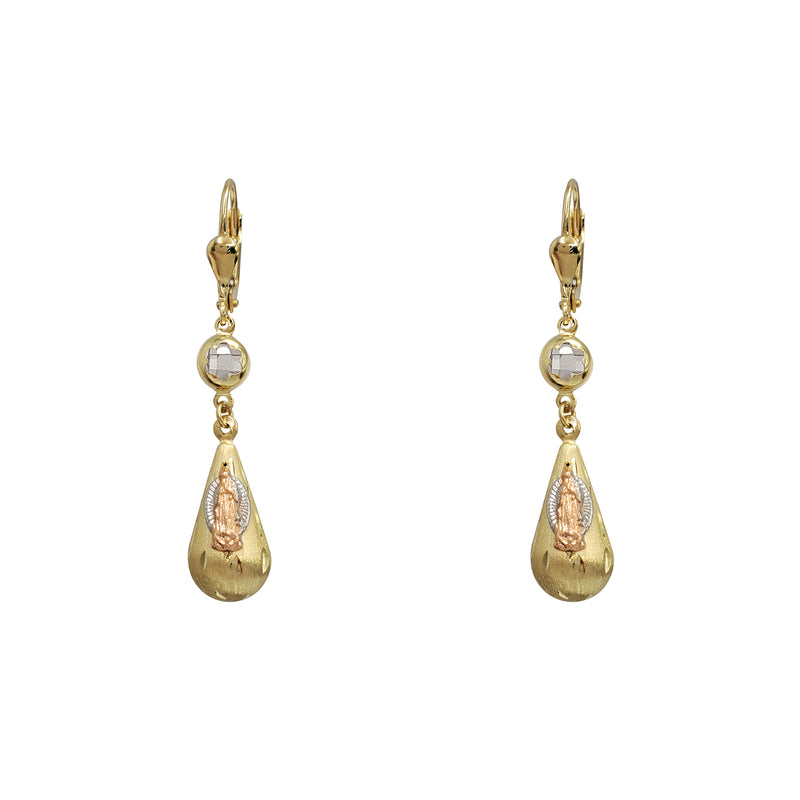 Tricolor Virgin Mary Teardrop Dangling Earrings (14K)