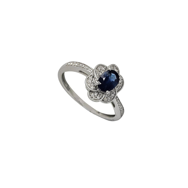 Diamond & Sapphire Flower Engagement Ring (14K)