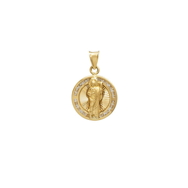 Zirconia Channel-Set Saint Jude Round Pendant (18K)