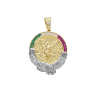 Multicolored Stoneset "50 Pesos" Mexican Centenario Coin Pendant (14K)