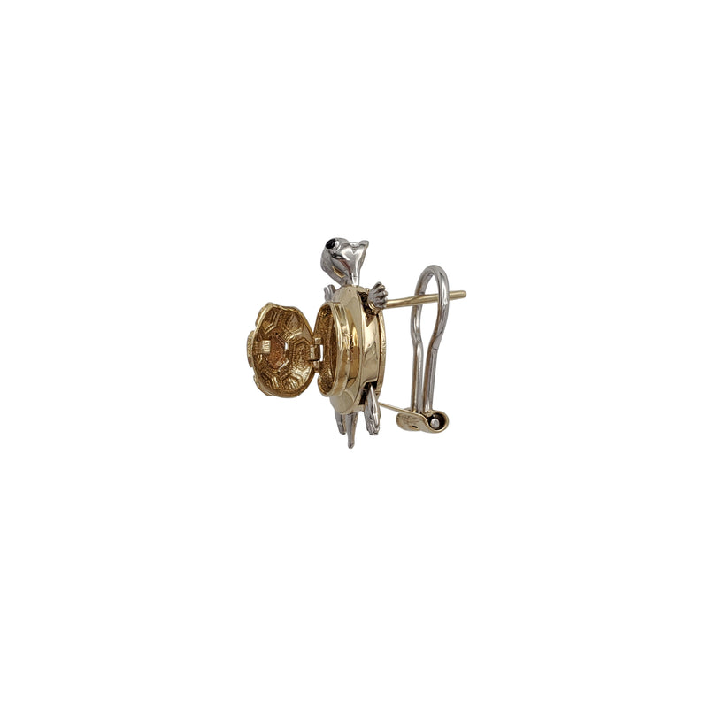 Tricolor Motion Turtle Huggie Earrings (14K)