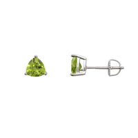 Peridot Trillion Shaped Solitaire Stud Earrings (Silver)