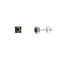 Smokey Quartz Princess-cut Solitaire Stud Earrings (Silver)