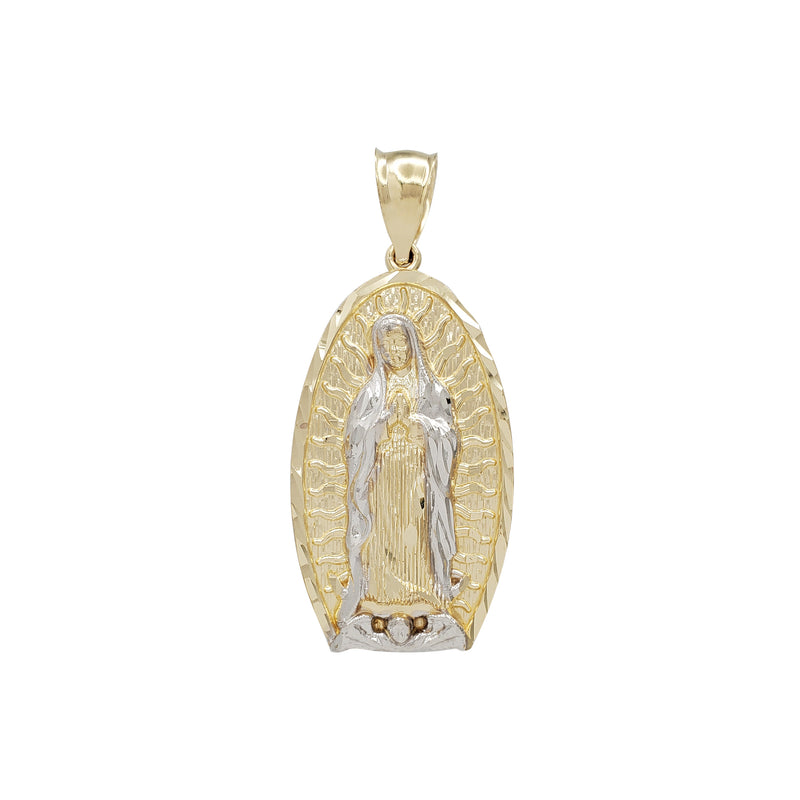 Two-Tone Textured Halo Virgin Mary Pendant (14K)