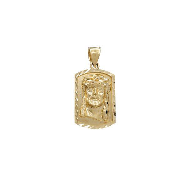 Diamond-cut Textured Jesus Head Dog Tag Pendant (14K)