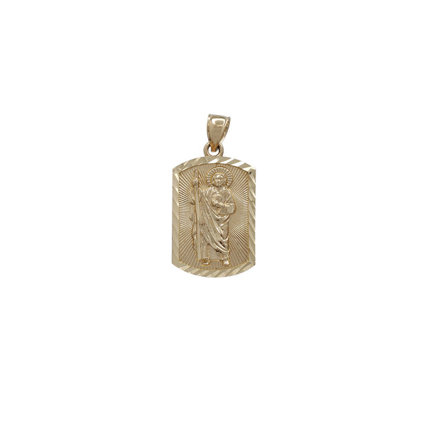 Diamond-cut Saint Jude Rectangle Dog Tag Pendant (14K)