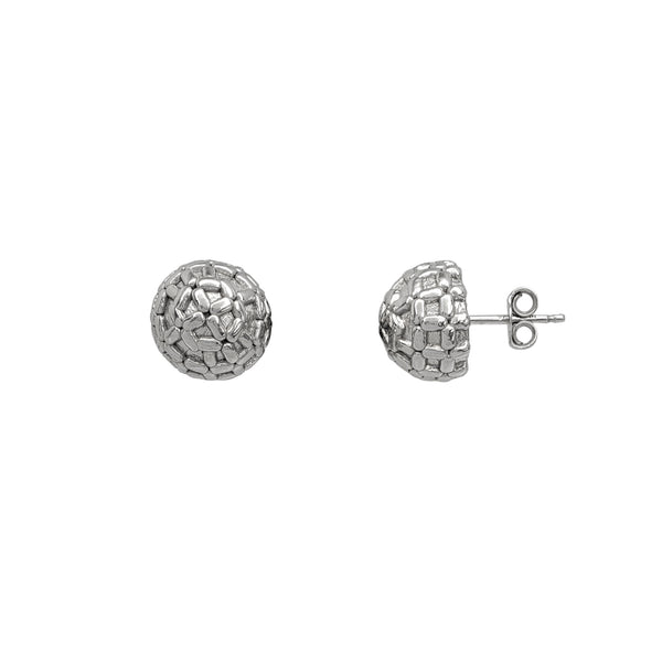 Round Mesh Stud Earrings (Silver)