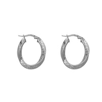 Twisted Diamond-cut Oval-Shape Hoop Earrings (Silver)