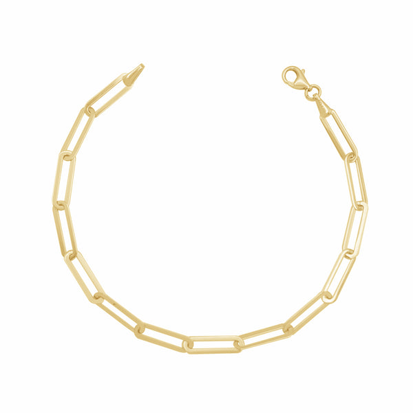 Slim Flat Elongated Paperclip Link Bracelet (14K)