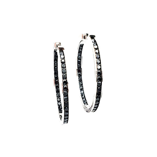 Black Stone Hoop Earring (Silver)