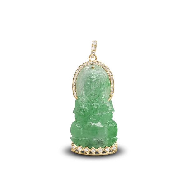 Diamond Guan Yin Jade Pendant (14K)